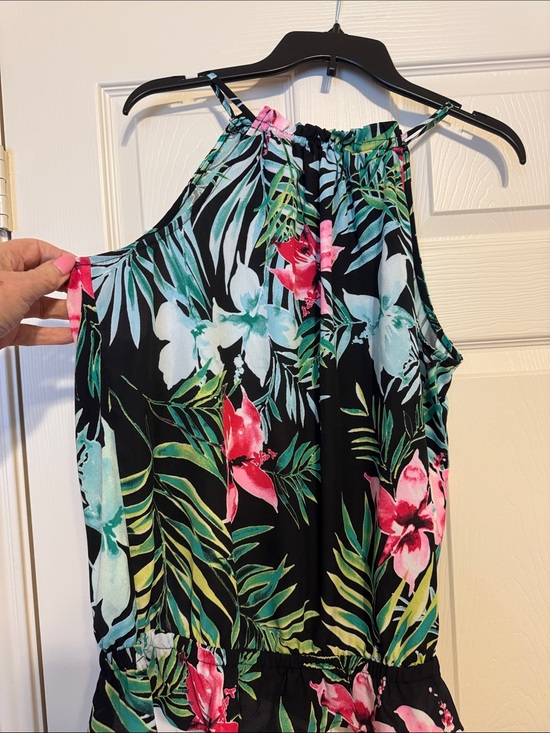 New York & Company Tops - New York & Company Black Tropical Floral Halter Top - Pink & Green
